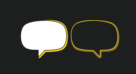 Poster - Overlapping Black and White Speech Bubbles,Conversation Cloud,Dialogue Balloons Intersecting,Thinking and Speaking Communication Bubbles, both empty with Yellow on black background AI Generative