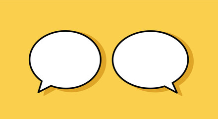 Poster - Overlapping Black and White Speech Bubbles,Conversation Cloud,Dialogue Balloons Intersecting,Thinking and Speaking Communication Bubbles, both empty with Yellow on yellow background AI Generative