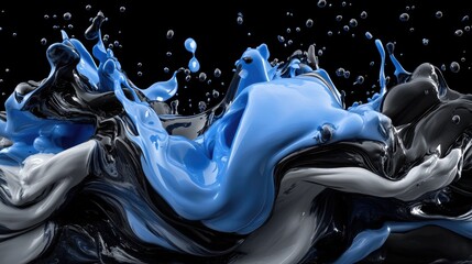 Poster - Twisting paint streams forming a liquid sculpture, abstract design in cool tones