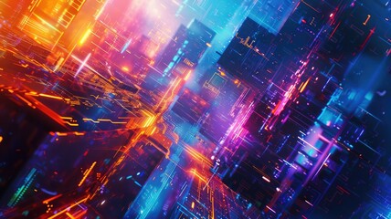 Aufkleber - experience a stunning cyberpunk abstract background showcasing vibrant hues of blue, purple, and ora