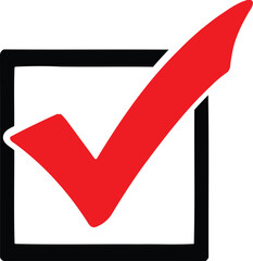Poster - Red Check Mark in Black Square,Tick Symbol Inside Box,Approved Icon with Red Check and Black Outline Selection Box with a Bold Red Tick and Square Frame on White AI Generative