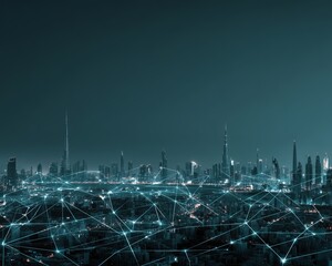 Poster - The smart city is associated with abstract dot points using a gradient line
