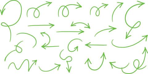 Poster - reen Hand-Drawn Arrow Set,Collection of Green Doodle Arrows,Various Sketchy Green Arrows Isolated,Handwritten Green ArrowUnique Green Arrow Shapes and Directions on White AI Generative
