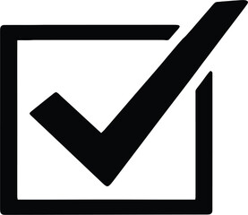 Poster - Red Check Mark in Black Square,Tick Symbol Inside Box,Approved Icon with Red Check and Black Outline,Confirmation Sign with Checkmark and Square Frame on White AI Generative