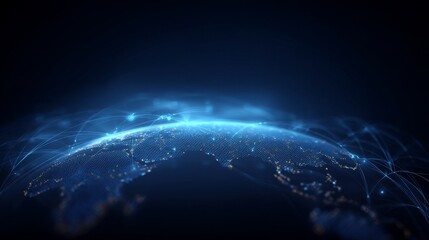 Poster - A digital data globe is an abstract illustration representing a scientific technology data network that envelops planet earth, symbolizing connectivity, complexity, and the overwhelming amount of