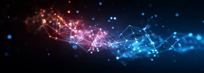 Poster - Digital connection dots and lines form an abstract representation, set against a technological backdrop, showcasing a network's structural framework with a plexus effect in 3D