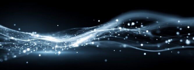 Poster - A 3d rendered background for presentation design, depicting a futuristic digital technology scene with network connections represented by dots and lines