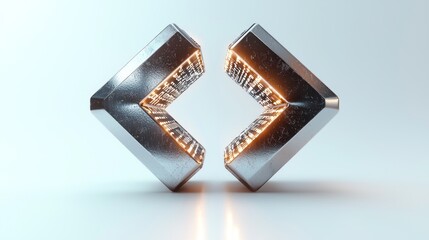 Fototapete - Sleek metallic arrows with inner glowing code, representing digital innovation