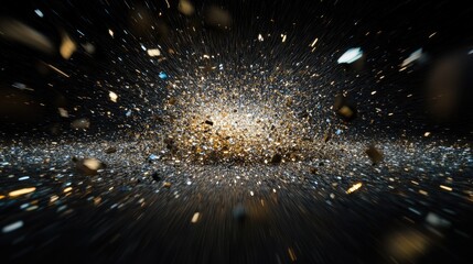 Poster - Starburst of glittery particles flying outward in space, black background fireworks