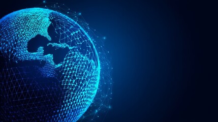 Poster - Connection lines around the Earth Globe, illustrating the motion of digital data flow, are set against a futuristic technology theme background with a light effect, representing the concept of a