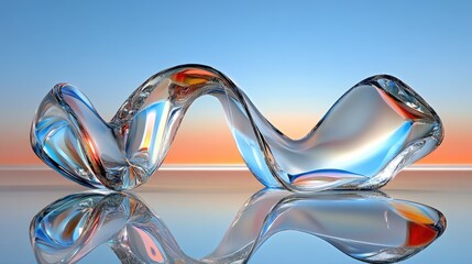 Poster - Smooth abstract ribbon in translucent glass with reflective surface below