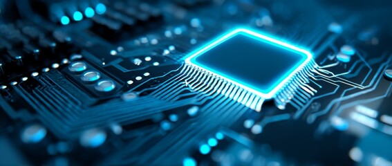 Poster - Modern technology incorporates a material that includes a blue circuit board