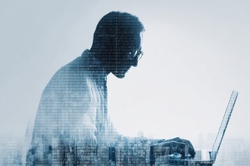 Poster - Computer code and a connection to the business intelligence internet network are essential for the development of digital software technology