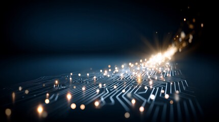 Poster - Illustration of a futuristic circuit board or blockchain network concept on a blue background in 4k resolution, representing electronics, technology, or computer connections