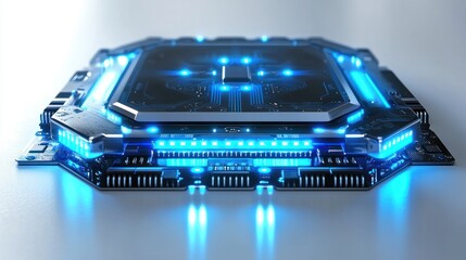 Poster - Futuristic Tech: Advanced Microchip with Blue LED Illumination