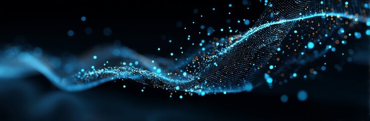 Poster - Background of abstract technology stream, featuring a digital dynamic wave composed of dots, representing network connection structure, created through 3D rendering