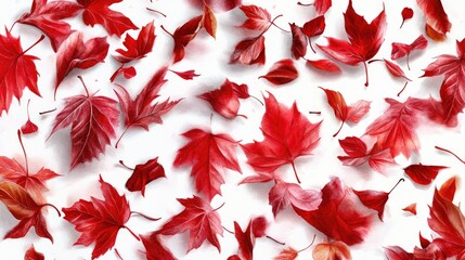Poster - Red autumn foliage painted in watercolor, falling leaves pattern for background use
