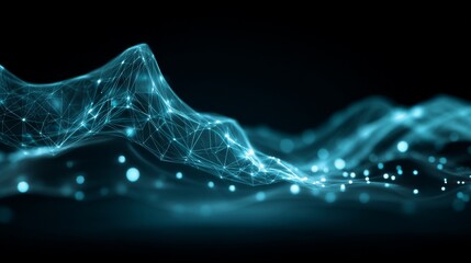 Poster - An Ai generated image featuring abstract futuristic technology with polygonal shapes set against a dark blue background
