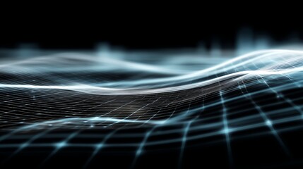 Poster - A futuristic blue digital grid serves as the background, complemented by network tech elements to create a unique wallpaper, all achieved through 3D rendering