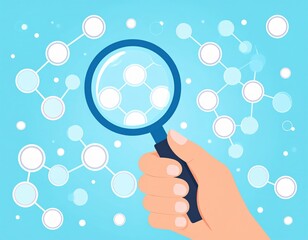 Poster - Hand Holding Magnifying Glass Over Network Diagram