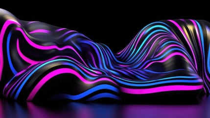 Poster - Pink-blue tech lines glowing over black surface, layered 3D effect