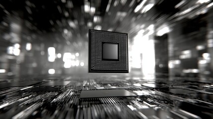 Poster - a futuristic motherboard is depicted with a microchip, showcasing an advanced technology concept as 