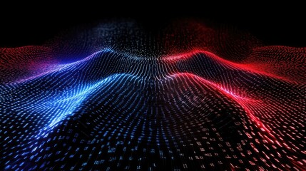Poster - Parallel red and blue circuits flowing across a dark digital grid, high-tech design