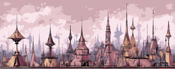 Poster - the city of the future, surreal artwork, architectural paintings, abstract buildings, and panoramic 