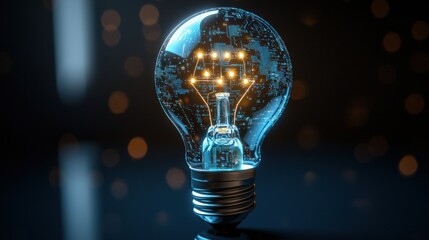Poster - Futuristic light bulb with glowing circuit inside, symbolizing innovative ideas and technological progress