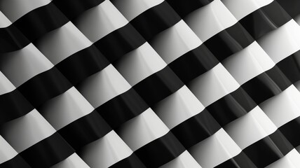 Fototapete - Wavy black and white checkerboard pattern with dynamic movement giving a sense of depth and texture