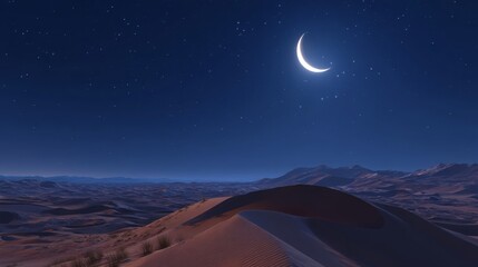 Under the star-studded night sky, the desert dons a mystical aura, with sand dunes standing sentinel over the ever-changing hues of sunrise and sunset