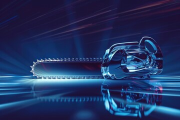 Poster - Cyberpunk-style chainsaw, reflecting futuristic technology and power
