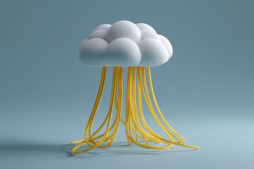 Poster - The concept of cloud computing technology is represented by a white cloud connected to a network cable in a 3D rendering