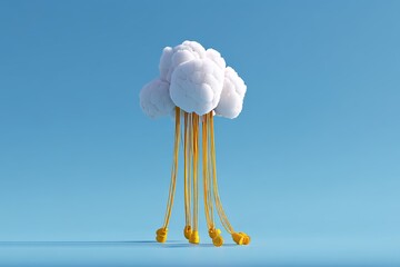 Poster - The background of cloud computing technology concept features a white cloud joined to a network cable in a 3D rendered image