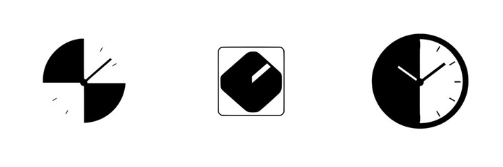 Poster - Vector illustration of distinctive clock icons in black and white styles highlighting time representation and design aesthetics