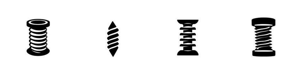 Poster - Collection of black and white vector illustration icons representing different types of screws and fasteners
