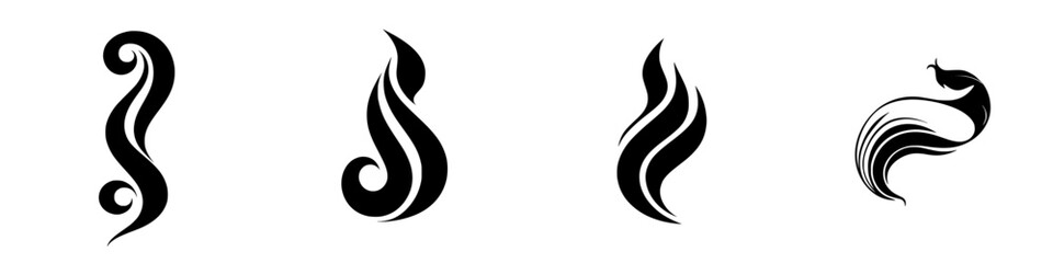 Poster - Stylized black and white vector illustrations featuring abstract flame designs with intricate shapes