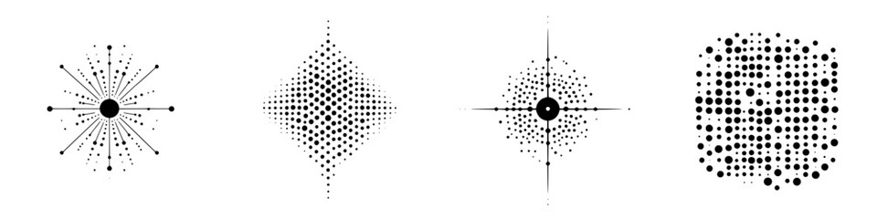 Poster - Vector illustration featuring geometric black and white icons representing dynamic shapes and patterns in a minimalist style
