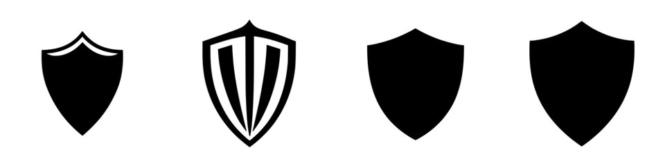 Poster - Simple vector illustration of various shield designs in black and white for graphic design or iconography purposes