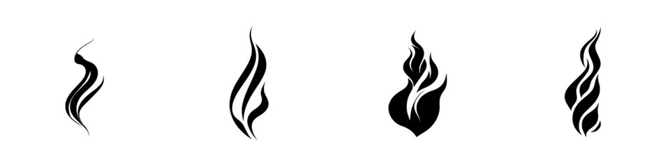 Poster - Elegant black and white vector illustration icons of stylized flames for graphic design projects