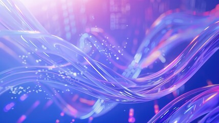 Poster - Abstract digital wave patterns with sparkles and bokeh. Digital artwork of pastel gradient purple and blue wave. Futuristic background with blue and purple hues. Background for wallpaper. AIG53.