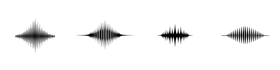 Poster - Vector illustration featuring black and white sound wave icons in various shapes and sizes for audio-related designs