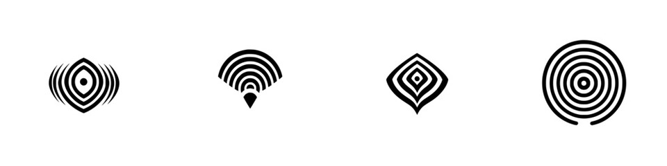 Poster - Vector illustration of minimalist black and white icons with circular and geometric designs for creative projects
