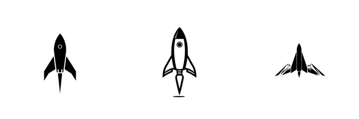 Poster - Vector illustration featuring three black and white rocket icons with distinct designs for creative projects