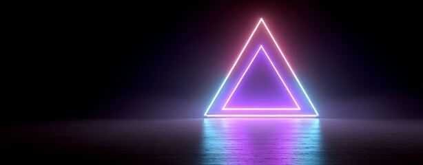 Poster - The surreal space features a neon light of a geometric shape, in banner size, with available copy space