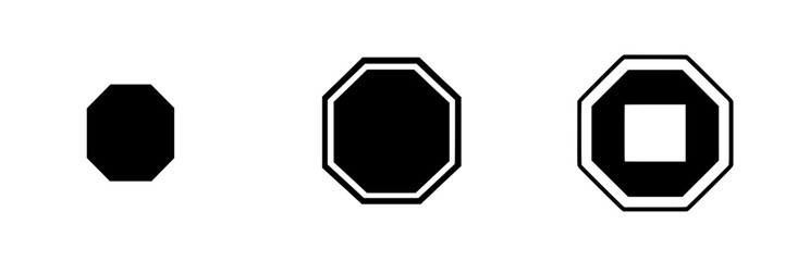 Poster - Vector illustration featuring different shapes including a small circle, an octagon, and an octagon with a square cutout, in black and white