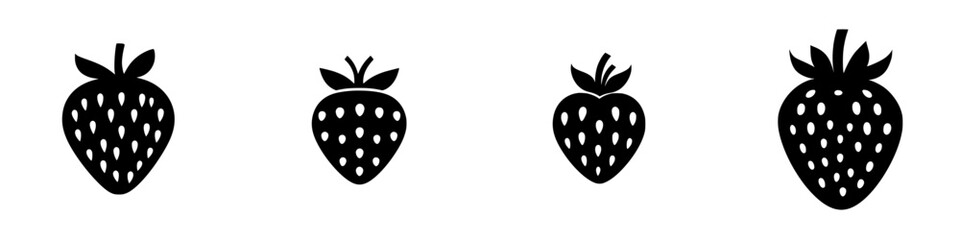 Poster - Black and white vector illustration of various stylized strawberry icons suitable for a variety of creative projects
