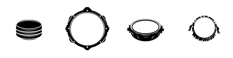 Poster - Vector illustration icon set of various drum types for musical design projects and artistic uses in black and white