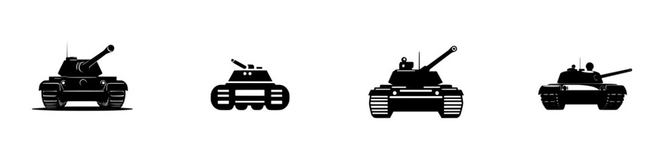 Poster - Vector illustration of four distinct tank designs showcased in black and white style
