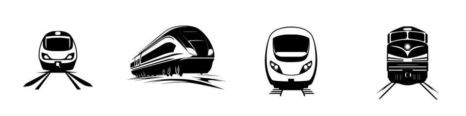 Poster - Vector illustration of diverse train designs showcasing modern and classic styles in black and white colors